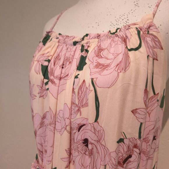 Lost + Wander Flowy Hawaiian Rose Pink Tiered Tie-Back Halter Maxi Dress, Sz Med - Picture 4 of 10